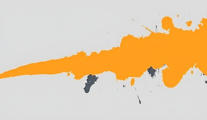 Poster - Abstract artistic representation with vibrant orange paint splatters and dark gray accents on a neutral white background.