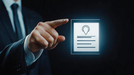 Poster - Businessman pointing at digital icon, document interface, technology, innovation, modern, success