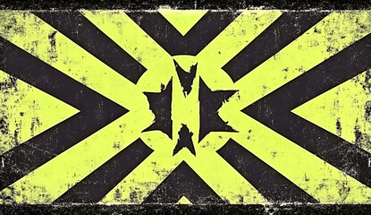 Poster - Abstract grunge flag design featuring bold geometric patterns and distressed textured finish on a black background