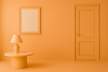 Aufkleber - Minimalist Interior Design with Orange Color Scheme and Lamp