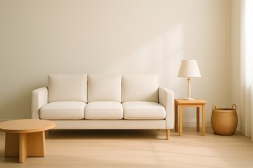 Poster - Cozy Minimalist Living Room with Sofa, Table, and Natural Light