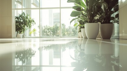 Poster - Clean and bright tiled floor surface in luxury interior space, high polish reflection