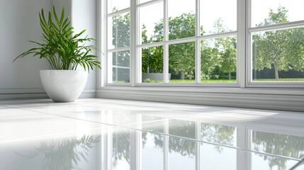 Poster - Clean and bright tiled floor surface in luxury interior space, high polish reflection