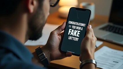 Poster - Person Checking Smartphone Scam Alert Notification