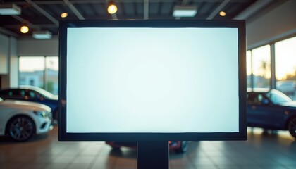 Poster - Digital display screen in a car dealership showroom with vehicles  