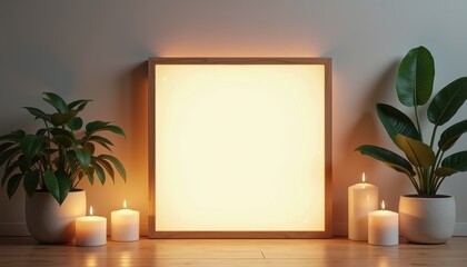 Aufkleber - Softlight square lamp with candles and plants in calming interior
