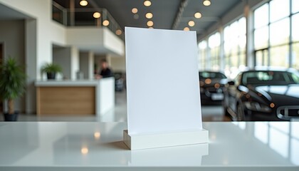 Poster - Blank display board in modern car showroom with elegant lighting  