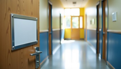 Poster - Interior hallway with open door and natural light in modern building  