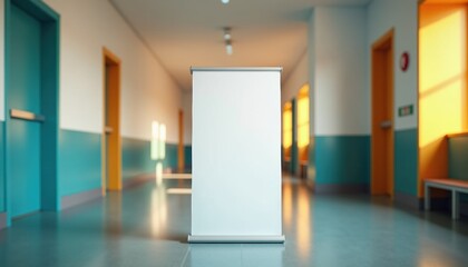 Aufkleber - Empty corridor with blank display stand and colorful walls  