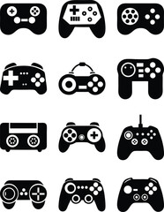 Wall Mural - Collection of minimalist black and white game controller illustrations for gaming related designs