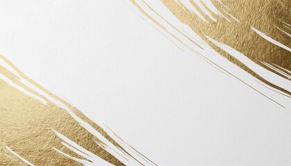 Poster -  abstract white background with metallic gold foil brush strokes for elegant branding, web design, or premium print layout