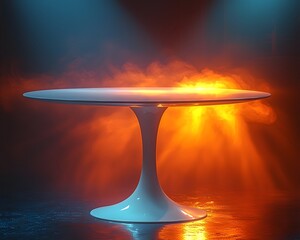 Poster - dramatic spotlight illuminates a sleek white pedestal table