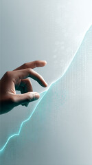 Poster - hand interacting with a glowing teal graph, suggesting growth and progress, symbolizing data analysi