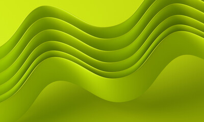 Poster - Vibrant Lime Green Abstract Wavy Layers with 3D Depth Effect Wallpaper