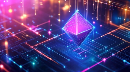 Poster - Exploring a futuristic cyberspace design with glowing neon lines digital realm abstract visuals virtual environment high-tech perspective