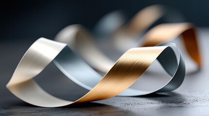 Poster - A dynamic blend of pastel ribbons flows gracefully, showcasing smooth metallic gradients and twisted shapes in a colorful arrangement