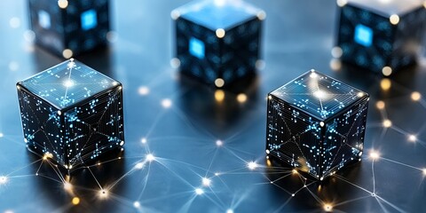Poster - Illuminated Cubes Connected by a Network Representing Data Transfer and Digital Technology Innovation