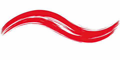 Poster - Dynamic red brush stroke with smooth curved lines isolated on white background, abstract artistic paint swoosh vector illustration for design emphasis and decoration