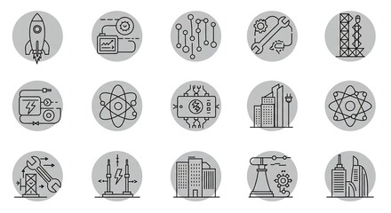 Aufkleber - Collection of engineering and technology icons on a gray background for design elements.