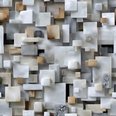 Poster - A textured wall features a striking pattern of thick white paint squares, merging artistry with architectural detail SEAMLESS PATTERN