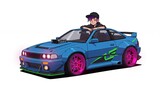 Colorful cartoon car illustration with driver