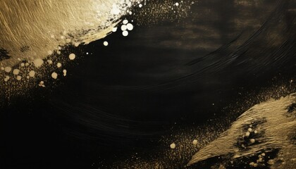 Poster -  abstract gold texture on black background with paint splatters for luxury branding, web design, modern print, or elegant packaging