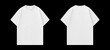 © DekGrafis - White t-shirt isolated on black background, front and back view, flat lay of a regular t-shirt for mockup