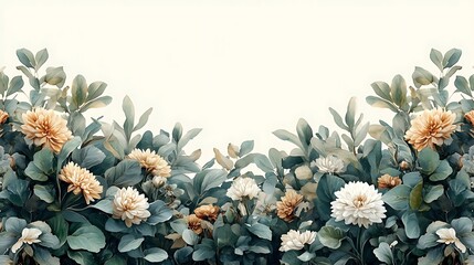 Wall Mural - Floral border, pastel blooms, white background, wedding invite