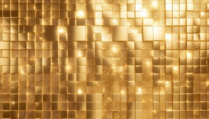 Poster -  luxury golden mosaic tiles background with glowing light reflections for web design, branding, print, and modern digital texture