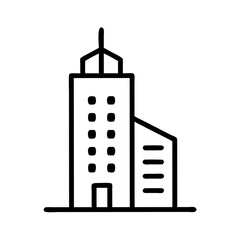 Aufkleber - Tall Building with Side Wing Icon Representing Urban Architecture, Commercial Complex, and Multi-Section Office Structure