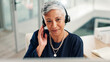 © FremtonClay/peopleimages.com - Mature, happy woman or agent talking with headset at call center for online communication. Female person, consultant or employee with mic or technology for virtual assistance or customer service