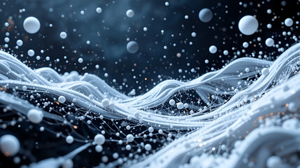 Fototapete - Snow-white abstract technology and caliginous background with plexus elements and depth of field settings. 3D rendering.