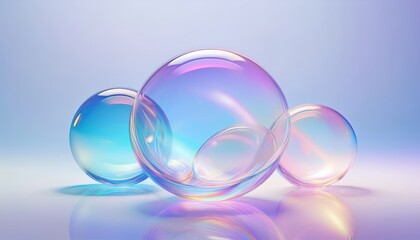Aufkleber -  iridescent soap bubble cluster on pastel background for abstract web design, print, branding, or digital art concept