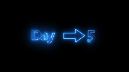 Aufkleber -   Day  countdown  arrow animation. day count down neon number 5 with arrow day pass. calendar animation with black screen background .