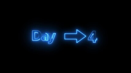 Aufkleber -   Day  countdown  arrow animation. day count down neon number 4 with arrow day pass. calendar animation with black screen background .