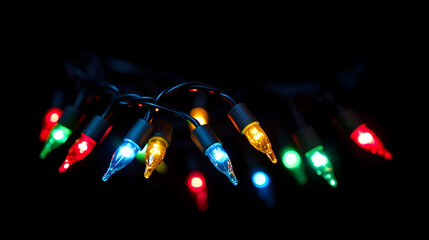 Poster - soft focus christmas lights of red and yellow and green and blue color over a black background with bokeh effect