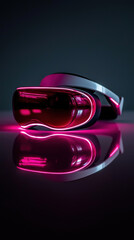 Poster - Modern virtual reality goggles with vibrant neon lights reflecting on a surface