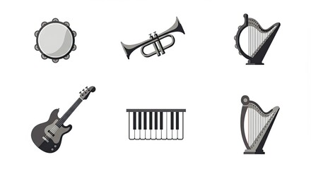 Poster - Musical instruments arranged on a white background, ready for a performance.