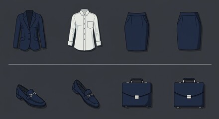 Poster - Professional Business Attire Illustration Featuring Formal Clothing and Accessories