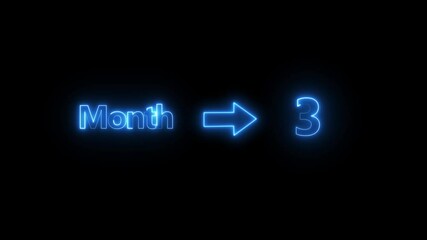 Fototapete - Abstract glowing text month  month 3 pass light neon effect background. Day of month with transparent background .Neon glow signs in seamless loop motion graphic.