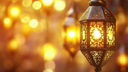 Aufkleber - Close-up shot of a lantern with warm light emanating from it, surrounded by soft glow in the background