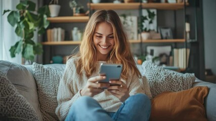 Poster - A person relaxing on a couch while checking their mobile device