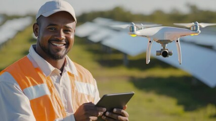 Poster - A person wearing an orange vest holds a tablet