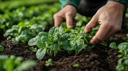 Poster - Farmer s Hands Tending to Planted Seedlings in Rich Soil