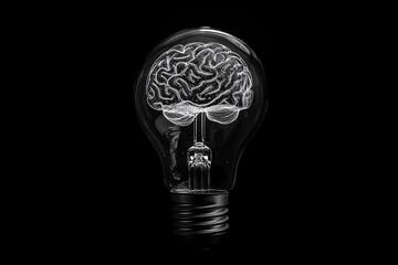 Poster - light bulb with a brain on it. The bulb is lit up and the brain is glowing