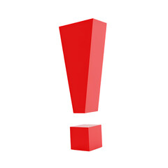 Poster - A vivid red exclamation point rendered in three dimensions  a stark  space isolated on transparent background