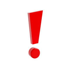 Poster - A red exclamation point symbol  with a 3d rendering style isolated on transparent background