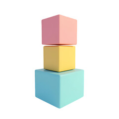Poster - A stack of three pastel colored cubes pink yellow and blue  simple design isolated on transparent background