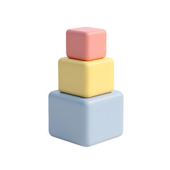 Poster - A simple stack of three pastel colored cubes balancing on top of each other on  isolated on transparent background