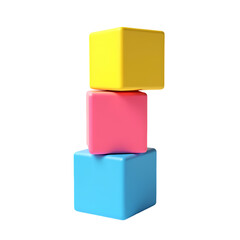 Poster - A stack of three brightly colored cubes balanced on top of one another on  isolated on transparent background
